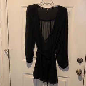 Free People sheer black silk tunic top with sash
